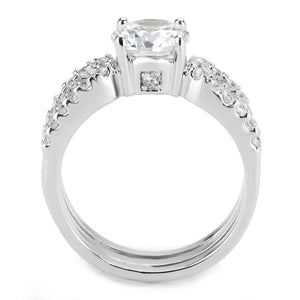 3W1554 - Rhodium Brass Ring with AAA Grade CZ  in Clear