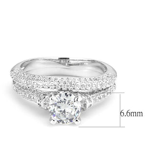 3W1555 - Rhodium Brass Ring with AAA Grade CZ  in Clear