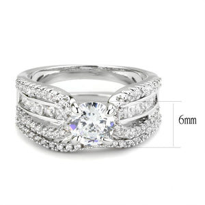 3W1556 - Rhodium Brass Ring with AAA Grade CZ  in Clear
