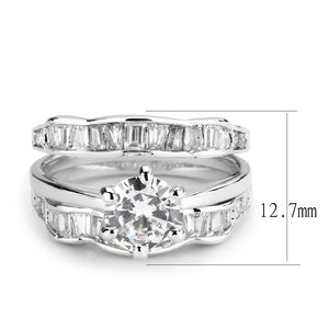 3W1557 - Rhodium Brass Ring with AAA Grade CZ  in Clear