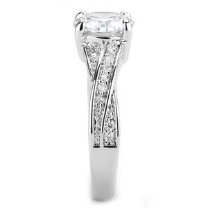 3W1560 - Rhodium Brass Ring with AAA Grade CZ  in Clear