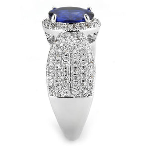 3W1563 - Rhodium Brass Ring with Synthetic Spinel in London Blue