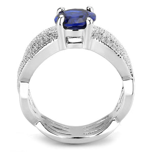 3W1564 - Rhodium Brass Ring with Synthetic Spinel in London Blue