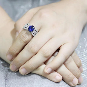 3W1564 - Rhodium Brass Ring with Synthetic Spinel in London Blue