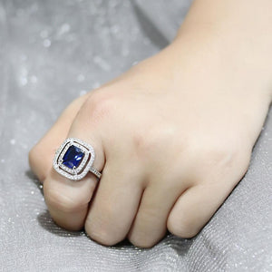 3W1565 - Rhodium Brass Ring with Synthetic Spinel in London Blue