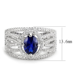 3W1567 - Rhodium Brass Ring with Synthetic Spinel in London Blue