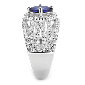 3W1567 - Rhodium Brass Ring with Synthetic Spinel in London Blue