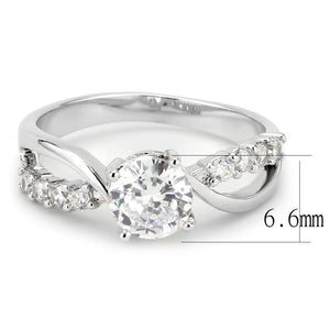 3W1574 - Rhodium Brass Ring with AAA Grade CZ  in Clear