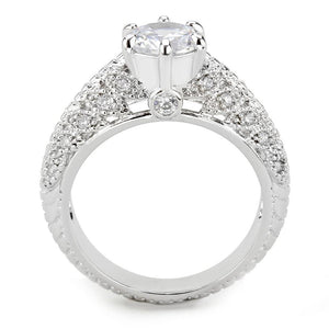 3W1576 - Rhodium Brass Ring with AAA Grade CZ  in Clear