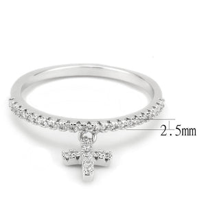 3W1578 - Rhodium Brass Ring with AAA Grade CZ  in Clear