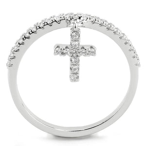 3W1578 - Rhodium Brass Ring with AAA Grade CZ  in Clear
