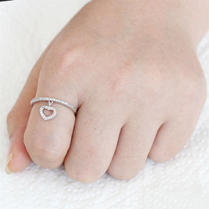 3W1579 - Rhodium Brass Ring with AAA Grade CZ  in Clear