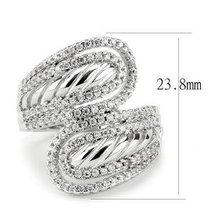 3W1582 - Rhodium Brass Ring with AAA Grade CZ  in Clear