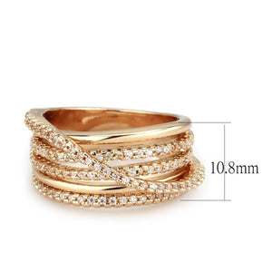 3W1586 - Rose Gold Brass Ring with AAA Grade CZ  in Clear