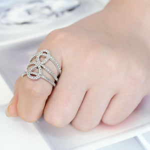 3W1587 - Rhodium Brass Ring with AAA Grade CZ  in Clear