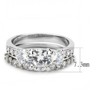 3W1588 - Rhodium Brass Ring with AAA Grade CZ  in Clear