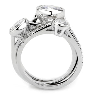 3W1590 - Rhodium Brass Ring with AAA Grade CZ  in Clear