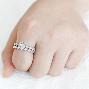 3W1593 - Rhodium Brass Ring with AAA Grade CZ  in Clear