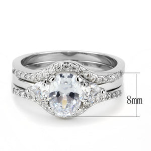 3W1594 - Rhodium Brass Ring with AAA Grade CZ  in Clear