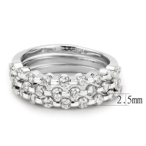 3W1595 - Rhodium Brass Ring with AAA Grade CZ  in Clear