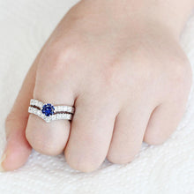 Load image into Gallery viewer, 3W1596 - Rhodium Brass Ring with AAA Grade CZ  in London Blue