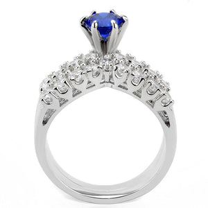 3W1596 - Rhodium Brass Ring with AAA Grade CZ  in London Blue