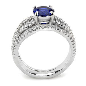 3W1597 - Rhodium Brass Ring with AAA Grade CZ  in London Blue