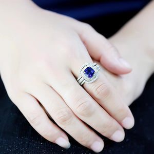 3W1599 - Rhodium Brass Ring with Synthetic Spinel in London Blue