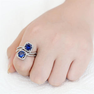 3W1600 - Rhodium Brass Ring with AAA Grade CZ  in London Blue