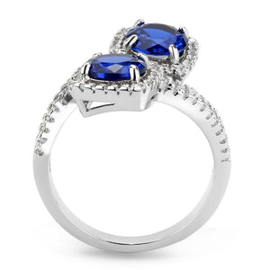 3W1600 - Rhodium Brass Ring with AAA Grade CZ  in London Blue