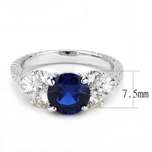 3W1601 - Rhodium Brass Ring with AAA Grade CZ  in London Blue
