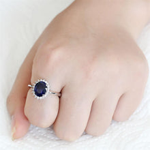 Load image into Gallery viewer, 3W1602 - Rhodium Brass Ring with AAA Grade CZ  in London Blue