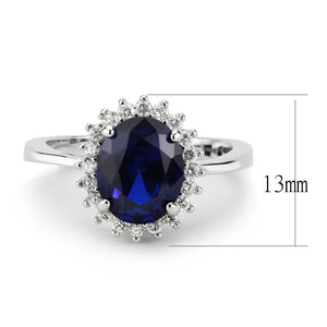 3W1602 - Rhodium Brass Ring with AAA Grade CZ  in London Blue