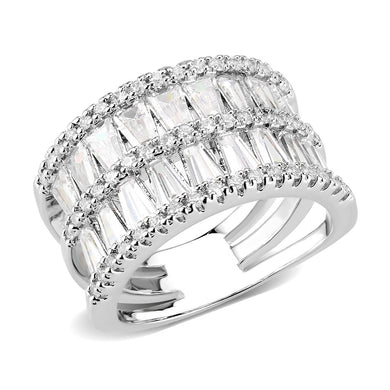 3W1606 - Rhodium Brass Ring with AAA Grade CZ in Clear