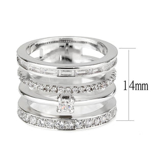 3W1607 - Rhodium Brass Ring with AAA Grade CZ in Clear