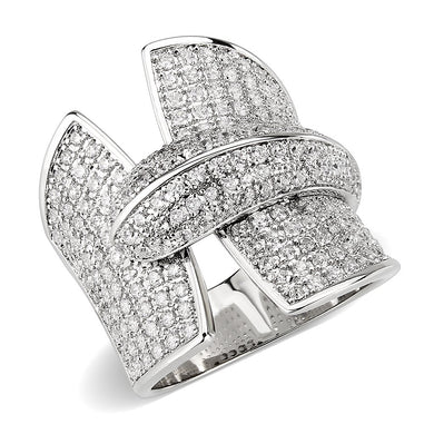 3W1611 - Rhodium Brass Ring with AAA Grade CZ in Clear