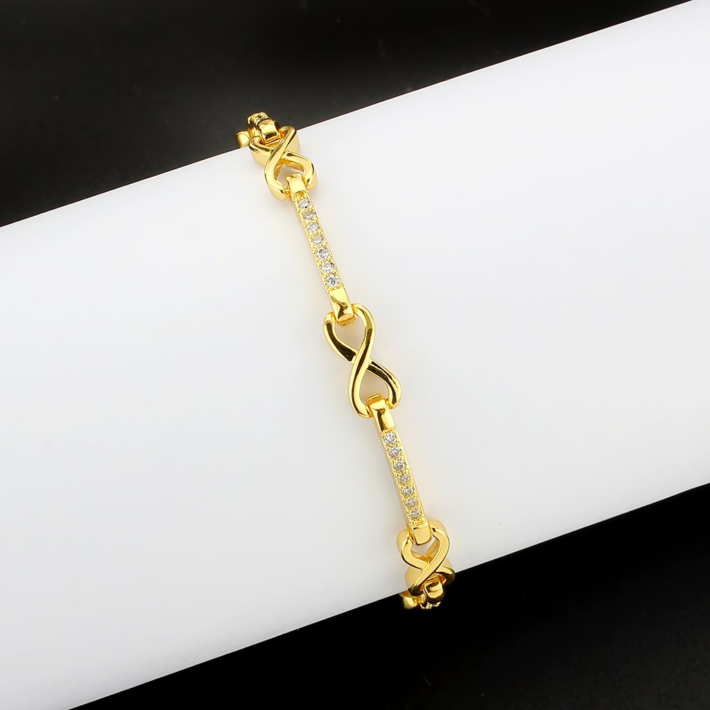 3W1629 - Flash Gold Brass Bracelet with AAA Grade CZ in Clear