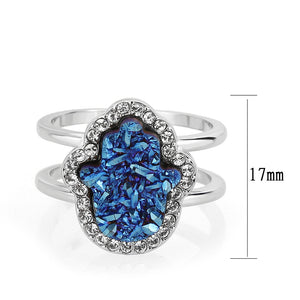 3W1723 -  Imitation Rhodium+E-coating Brass Ring with Druzy in Capri Blue