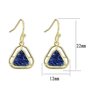 3W1726E - Flash Gold+E-coating Brass Earring with Druzy in Capri Blue