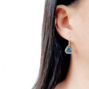 3W1726E - Flash Gold+E-coating Brass Earring with Druzy in Capri Blue