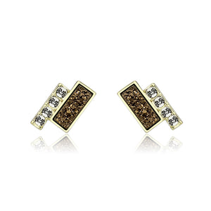 3W1729E - Flash Gold+E-coating Brass Earring with Druzy in Multi Color