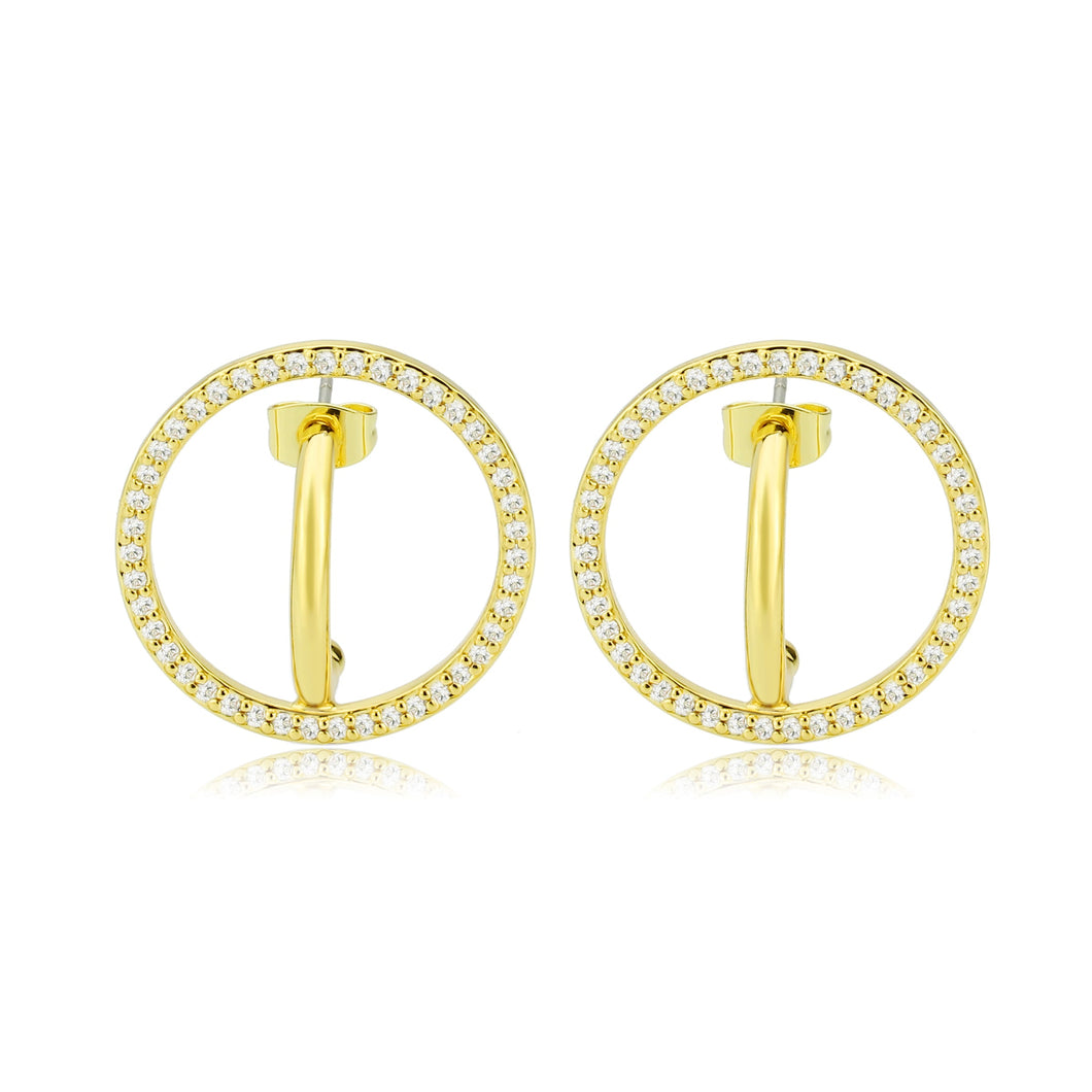 3W1744G - Flash Gold Brass Earring with AAA Grade CZ in Clear