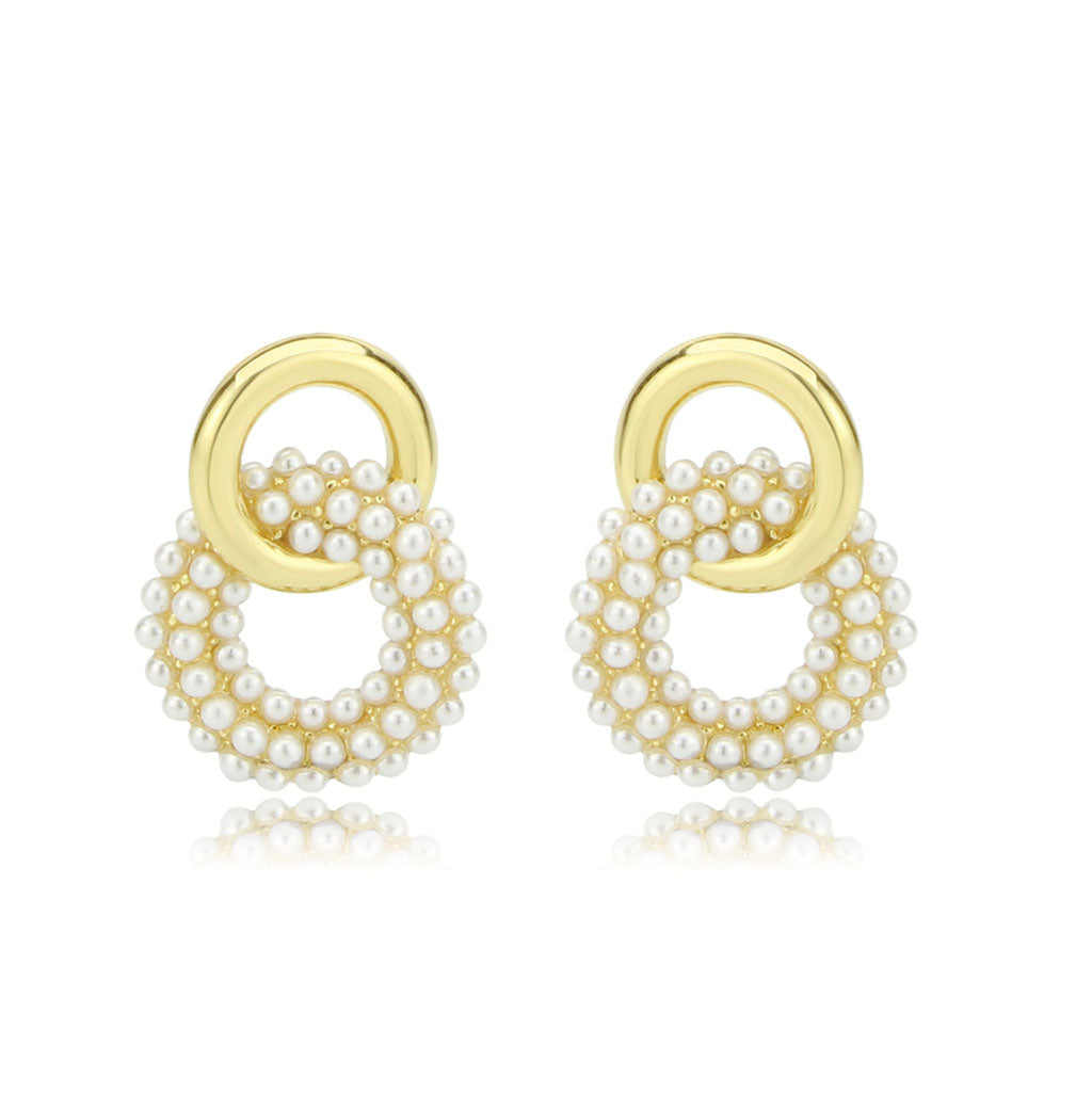 3W1775 - Flash Gold Brass Earring with Synthetic in White