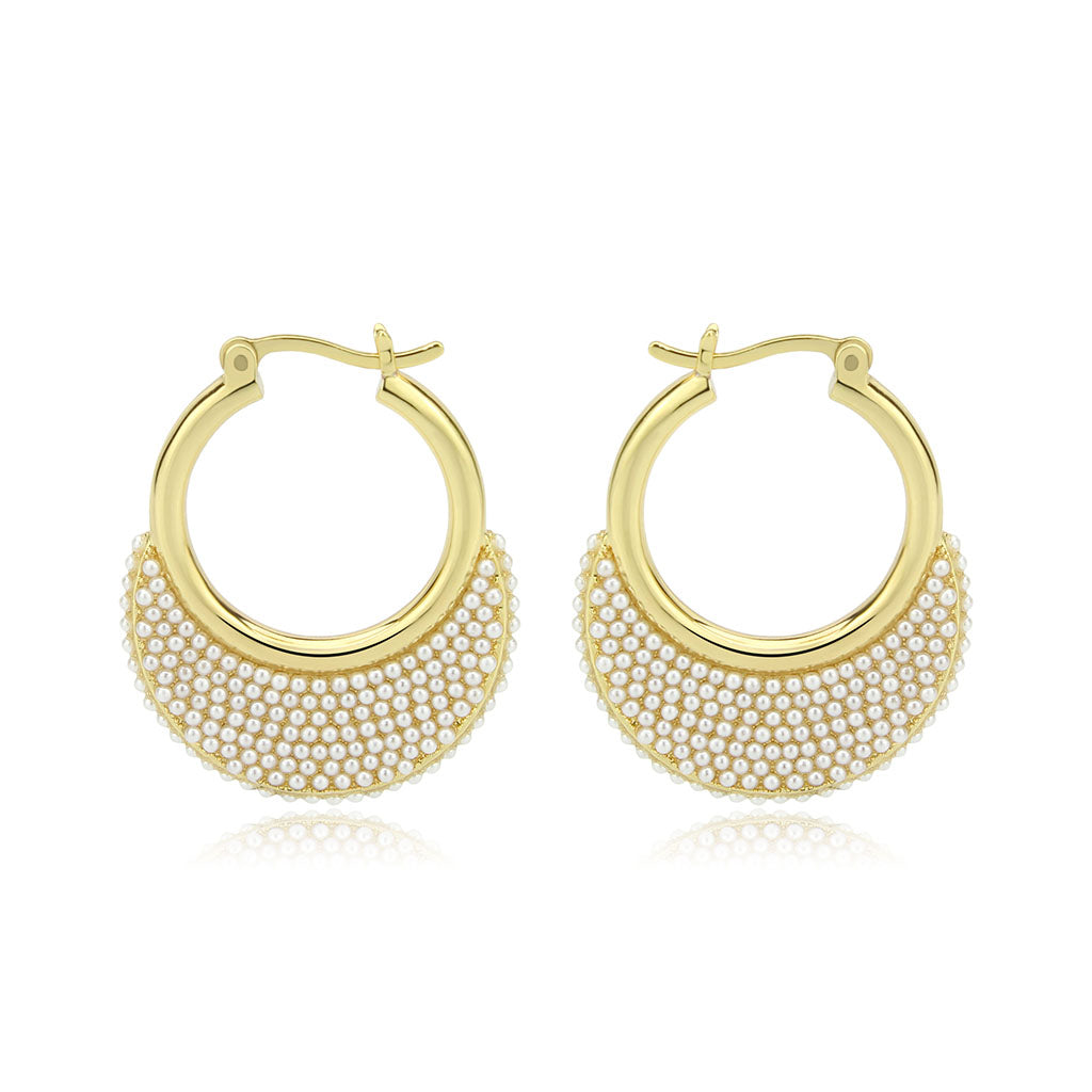 3W1785 - Flash Gold Brass Earring with Synthetic in White
