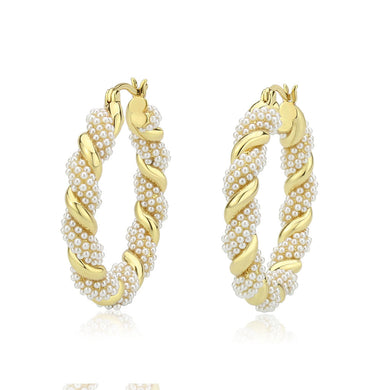 3W1790 - Flash Gold Brass Earring with Synthetic in White