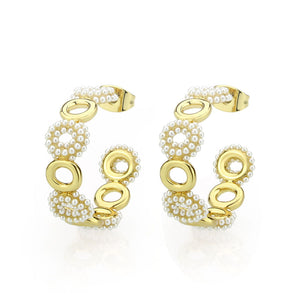 3W1792 - Flash Gold Brass Earring with Synthetic in White