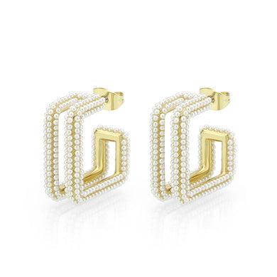 3W1794 - Flash Gold Brass Earring with Synthetic in White
