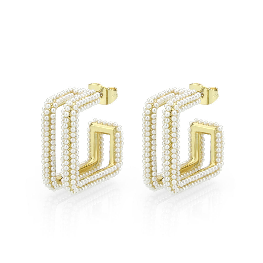 3W1794 - Flash Gold Brass Earring with Synthetic in White