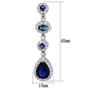 3W367 - Rhodium Brass Earrings with Synthetic Synthetic Glass in Sapphire