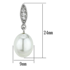 3W378 - Rhodium Brass Earrings with Synthetic Pearl in White
